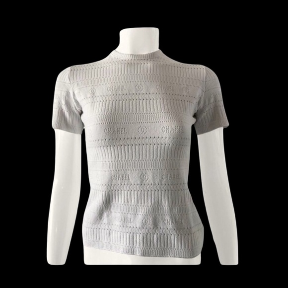 Chanel Vintage CC Monogram Logo Y2K Short Sleeve Stretchy Knit Top - Picture 11 of 11